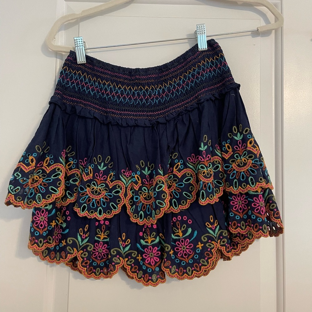 Vibrant Embroidered Mini Skirt in Navy